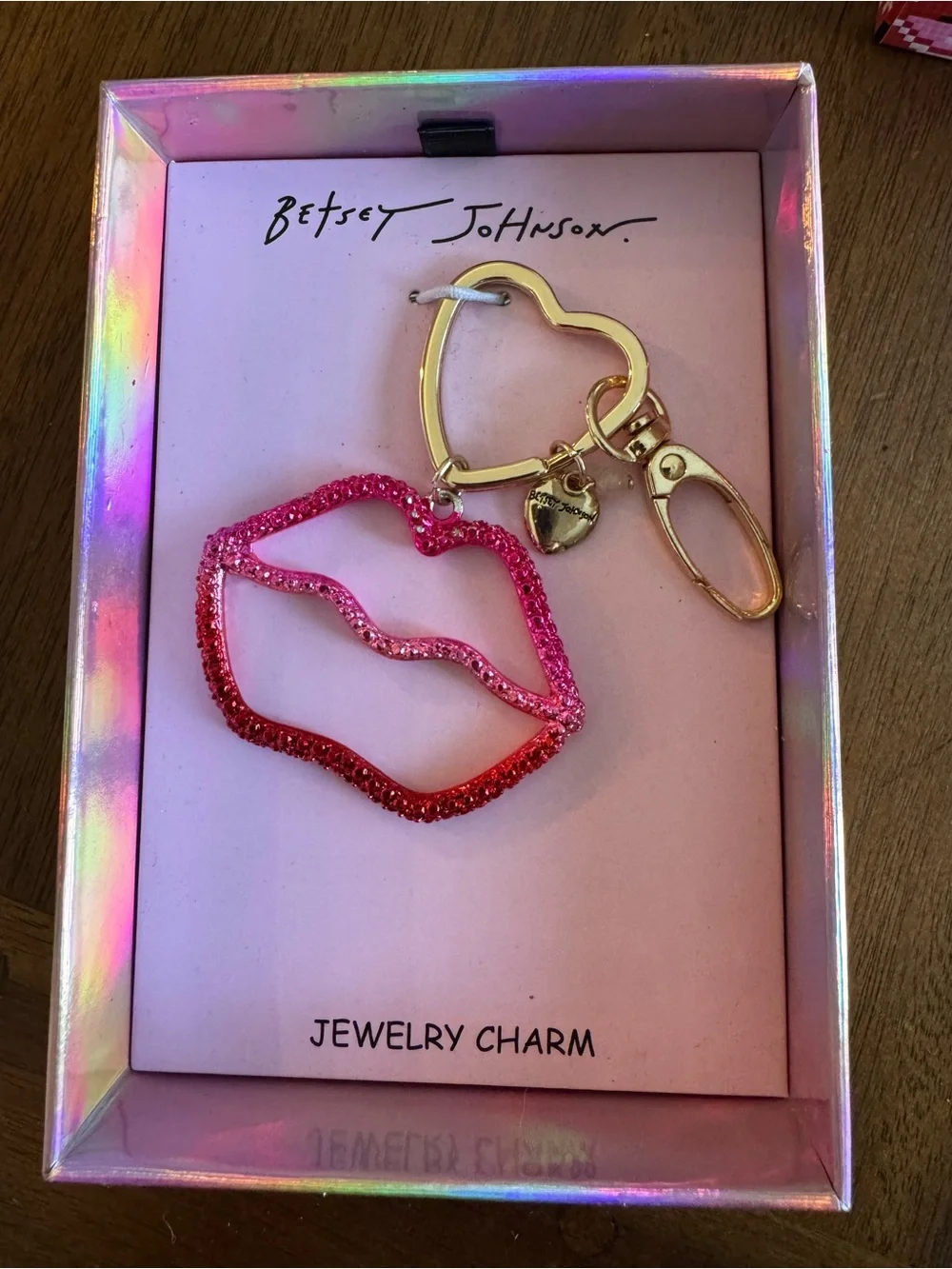 Betsey Johnson Glittery Pink Lips Keychain/Jewelry Bag Charm NIB $48 Retail